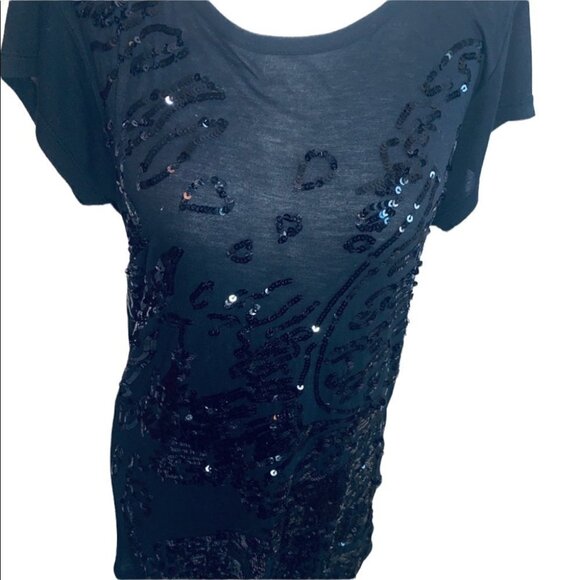 𝅺french Connection Black T-shirt Tunic Short Sleeve /Sequins Size XS - Picture 4 of 8